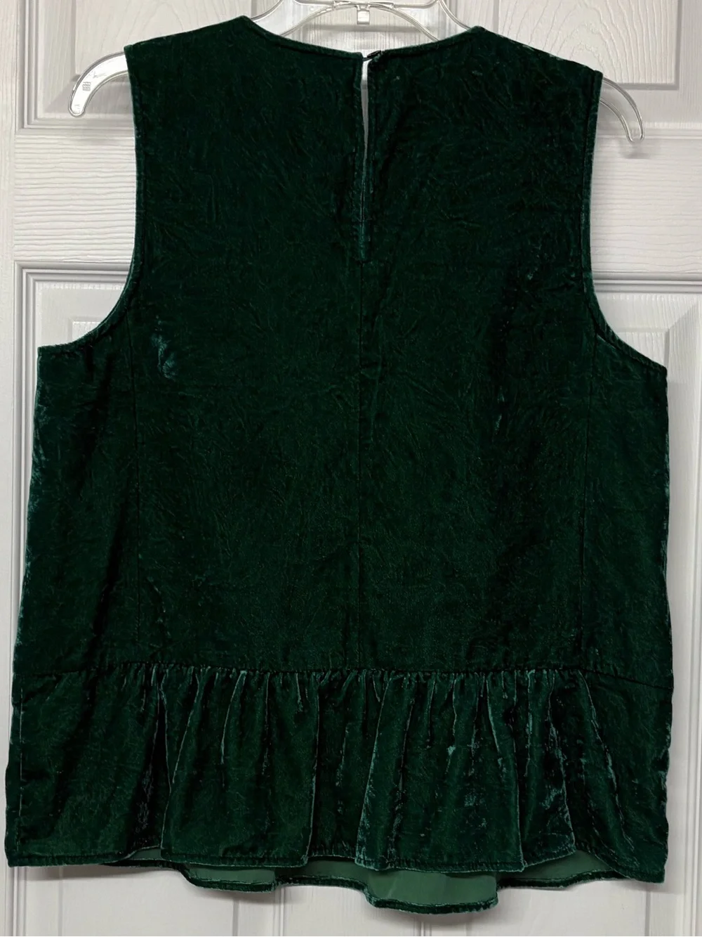 J. Crew Crushed Velvet Green Peplum Hem Sleeveless Top Sz 12